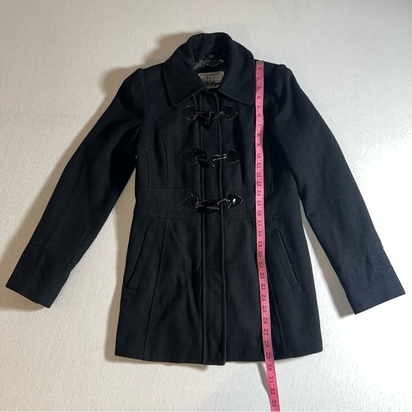 Guess Wool Blend Vintage Style Pea Coat with Puff Sleeves in Black, Size Medium - Picture 3 of 9